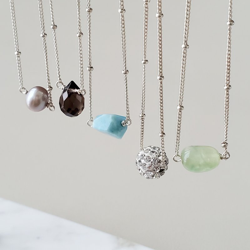 珍珠颈链 + 纯银吊坠 / 葡萄石 拉利玛 茶晶 晶钻 /项链 JIEGEM - 项链 - 珍珠 多色