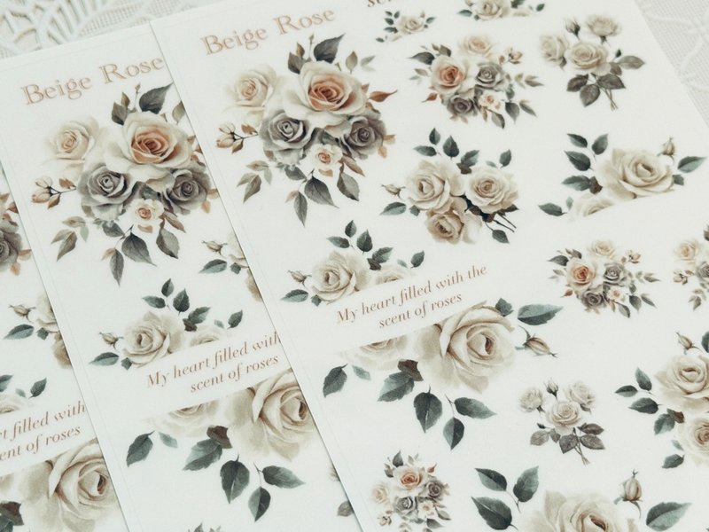 温柔米白玫瑰贴纸 - 卡片/明信片 - 纸 