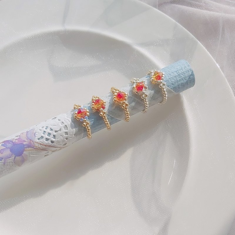 业火法西亚 施华洛世奇水晶串珠戒指 轻奢仿钻戒 - 戒指 - 其他材质 橘色