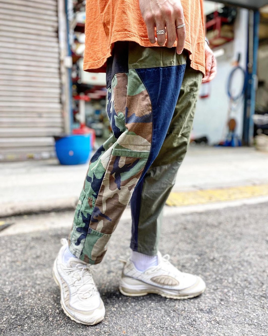 Army patchwork Easy Pants - 男士长裤 - 棉．麻 绿色
