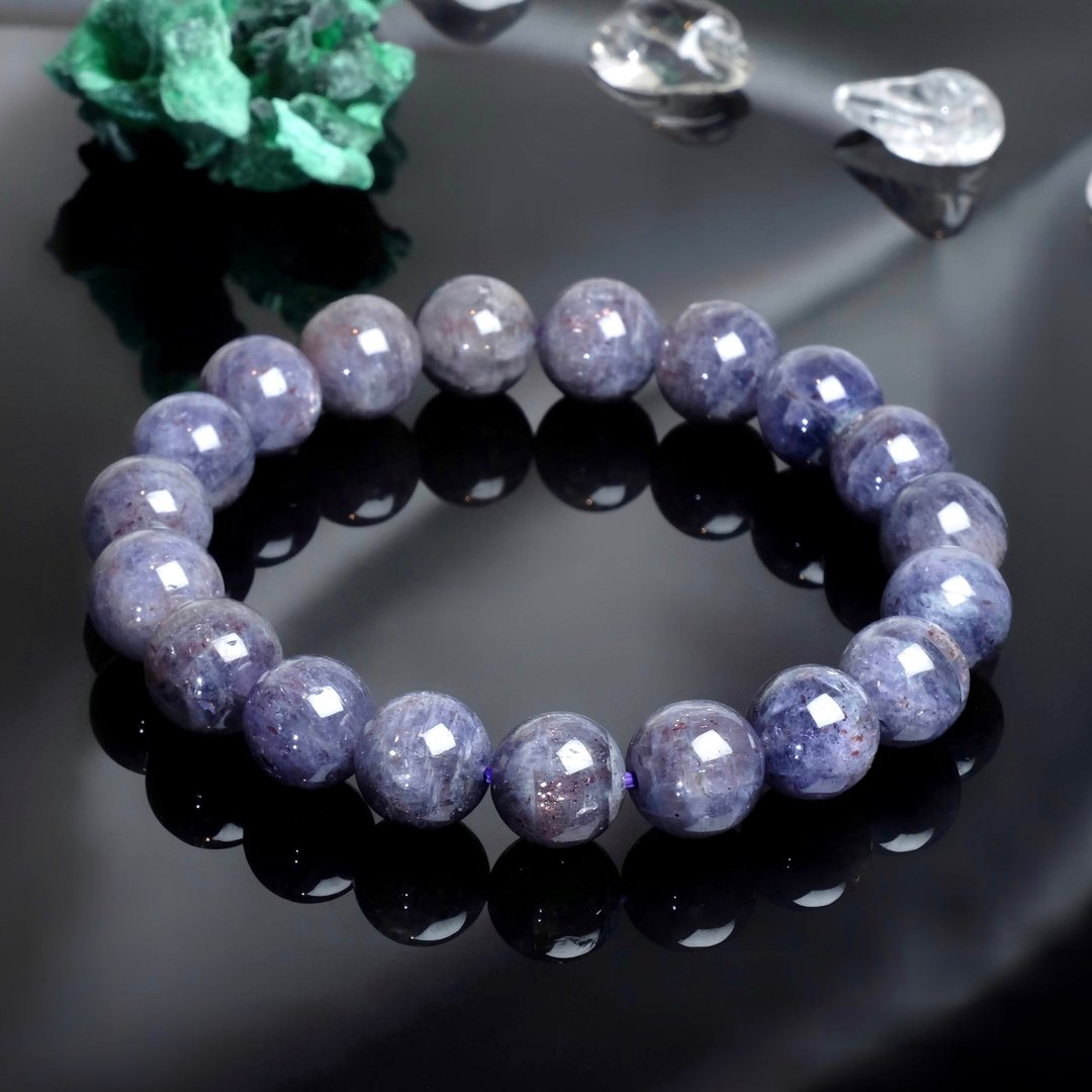 #306一图一物/9.5mm星空猫眼血滴堇青石水晶手链 斯里兰卡 多矿 - 手链/手环 - 水晶 紫色