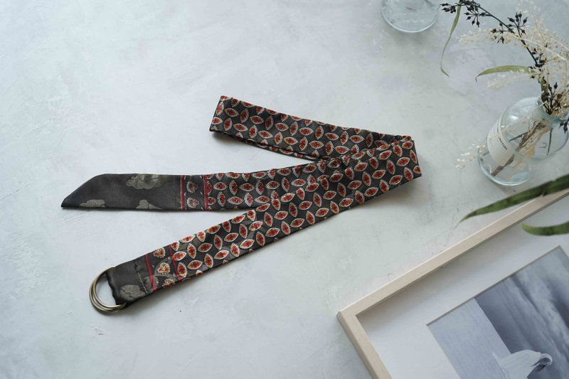 古董丝巾改制D环长腰带-祖母绿-几何复古印花 - 皮带/腰带 - 聚酯纤维 绿色