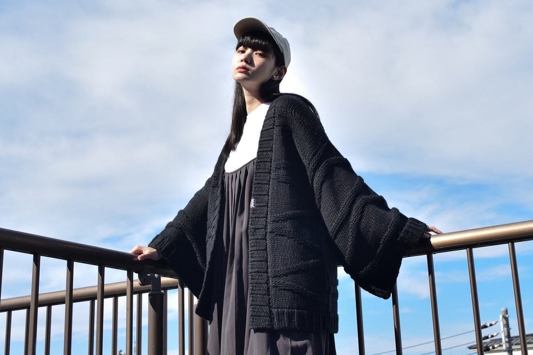 针织温泉羽织 日式 日本 - 女装针织衫/毛衣 - 羊毛 黑色