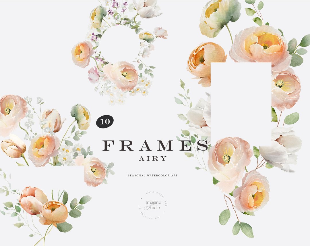 Watercolor Spring Floral Frames Clipart, Floral Spring/Summer Frames - 电子手绘真人画像/绘画/插画 - 其他材质 