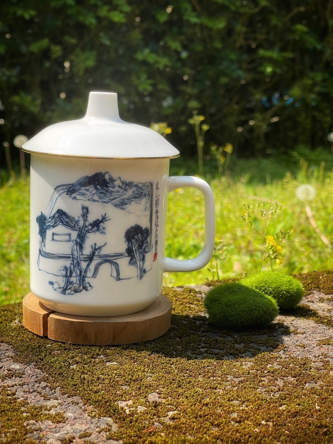 犀贝瓷 盖杯 芳草斜阳外 - 茶具/茶杯 - 瓷 白色