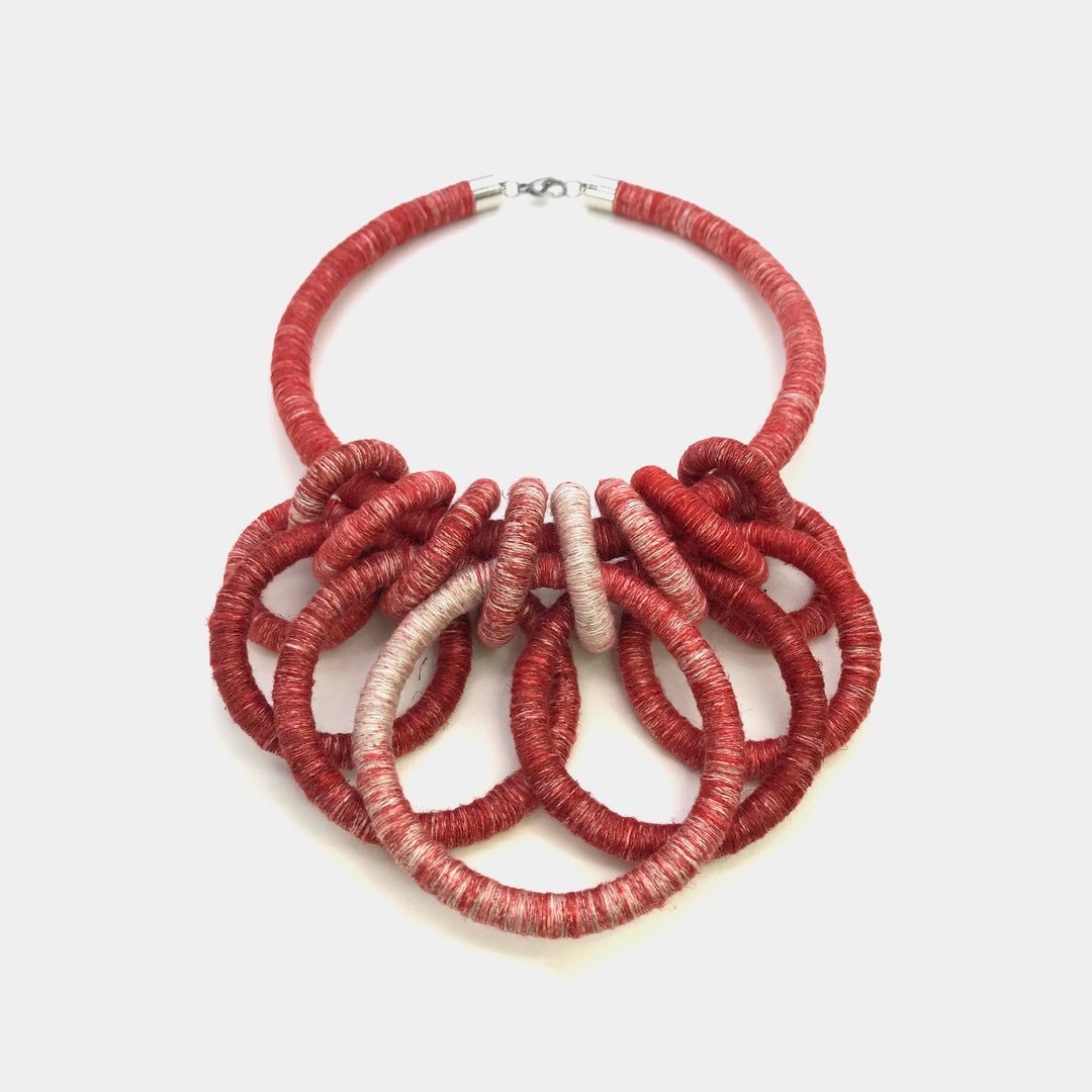Large chain Necklace Rope necklace Textile jewelry Fabric necklace - 项链 - 亚麻 红色
