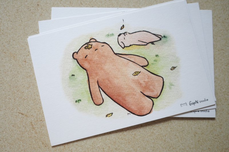 Bears Pig year 2019 postcard Day Nap - 卡片/明信片 - 纸 绿色