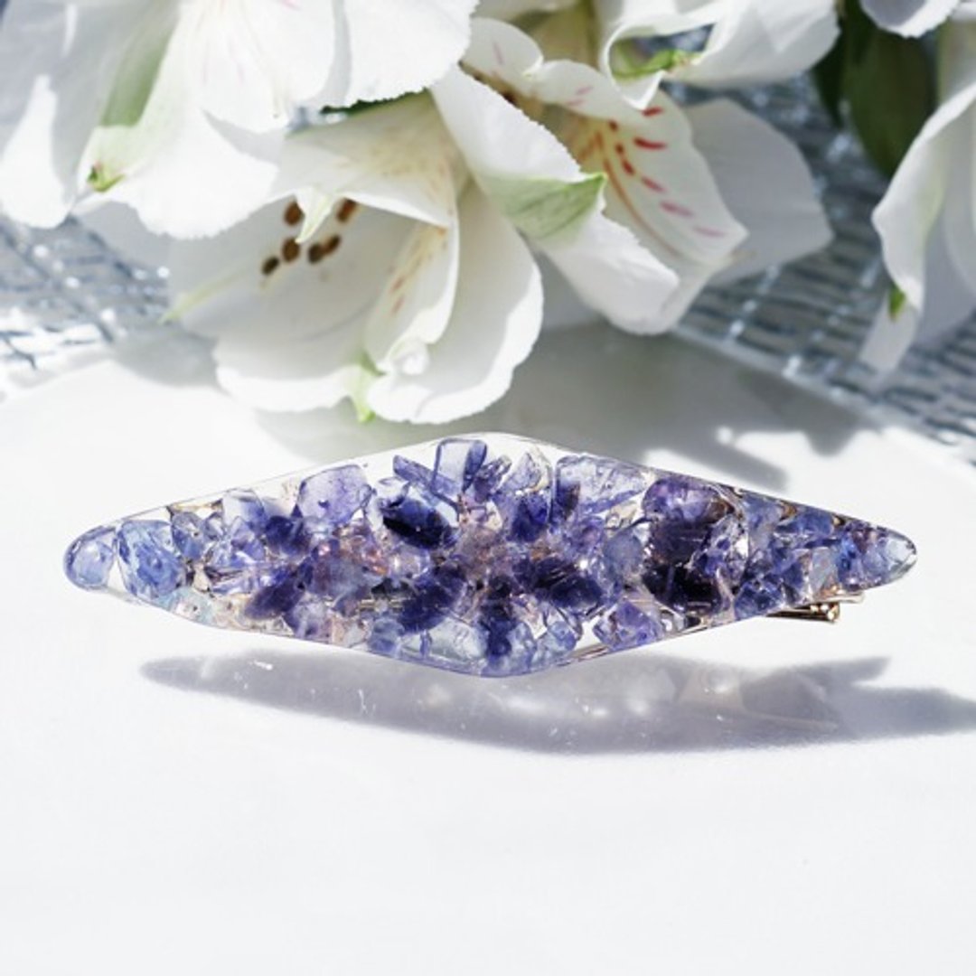 堇青石花朵与坦桑石、拉长石宝石发夹 7cm Clarissa - 发饰 - 宝石 蓝色