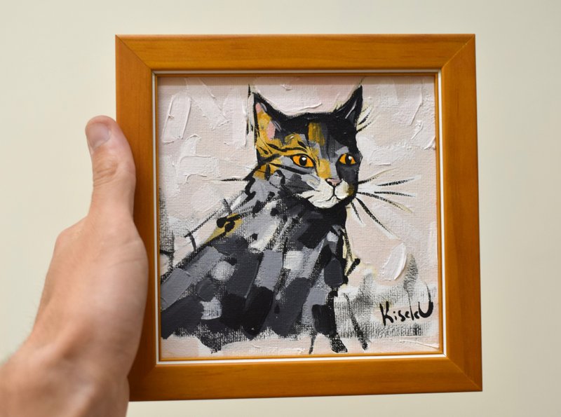 原创油画 猫咪画像 手工绘制 附实木画框和小画架 - 墙贴/壁贴 - 其他材质 