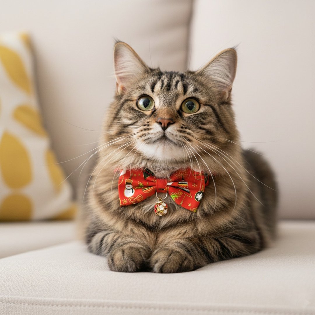 圣诞铃铛款 蝴蝶结宠物装饰项圈 猫咪 小型犬 迷你犬 - 项圈/牵绳 - 棉 红色