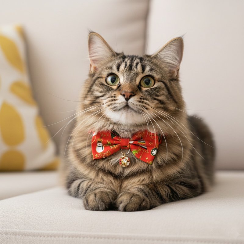 圣诞铃铛款 蝴蝶结宠物装饰项圈 猫咪 小型犬 迷你犬 - 项圈/牵绳 - 棉．麻 红色