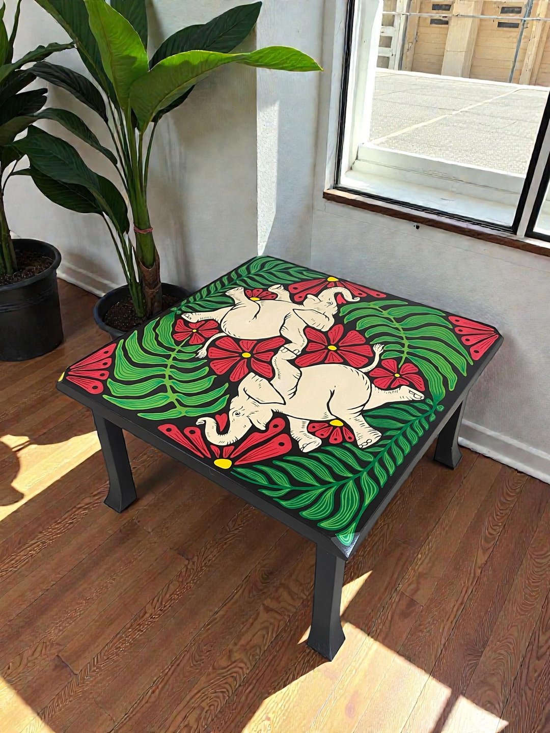 快乐大象/手绘热带插画艺术茶几/手绘艺术 - 其他家具 - 木头 多色