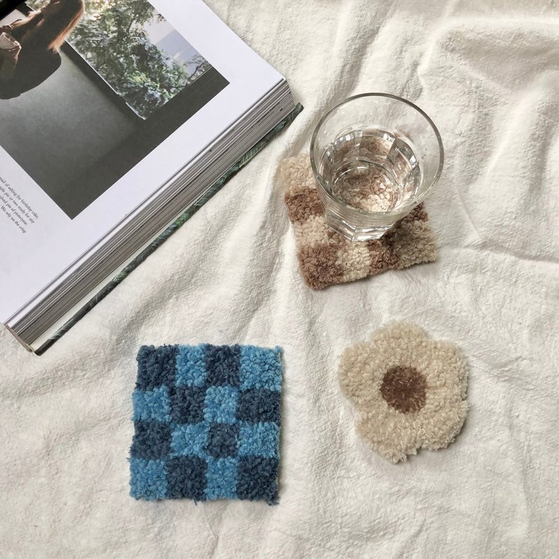 tufting刺绣戳戳绣杯垫DIY材料包 | 4枚 x 高级配色 x 自由设计图 - 编织/刺绣/羊毛毡/裁缝 - 羊毛 多色