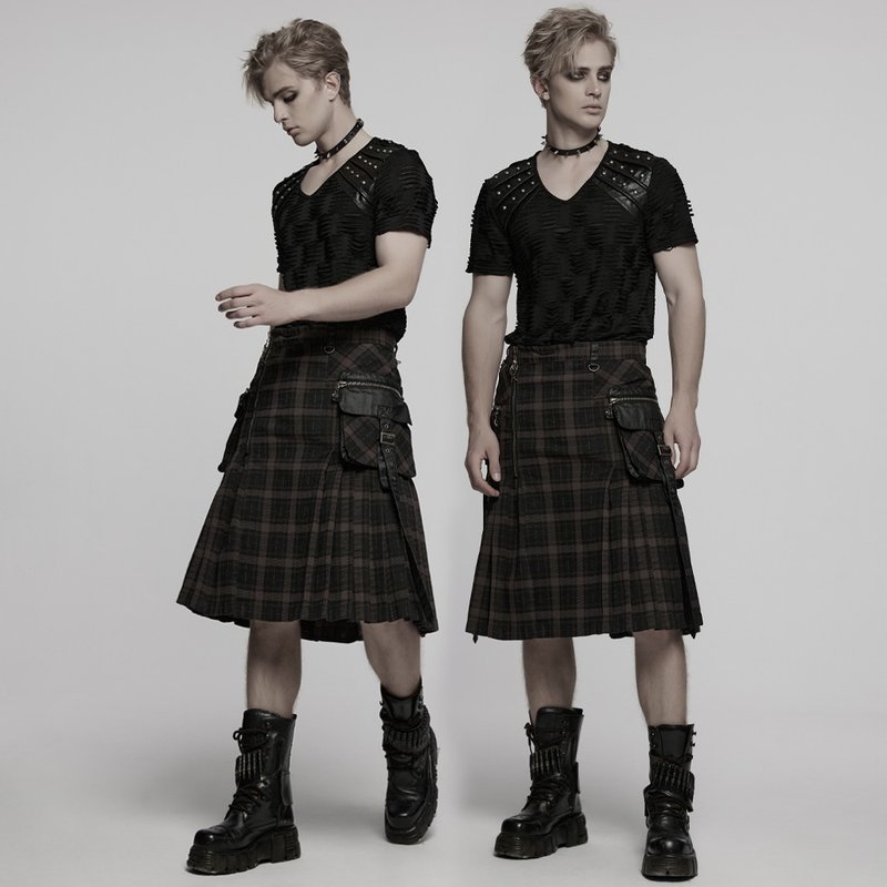 异教徒高地英灵格纹战裙 / 苏格兰裙 / 可拆侧袋 - 裙子 - 其他材质 黑色