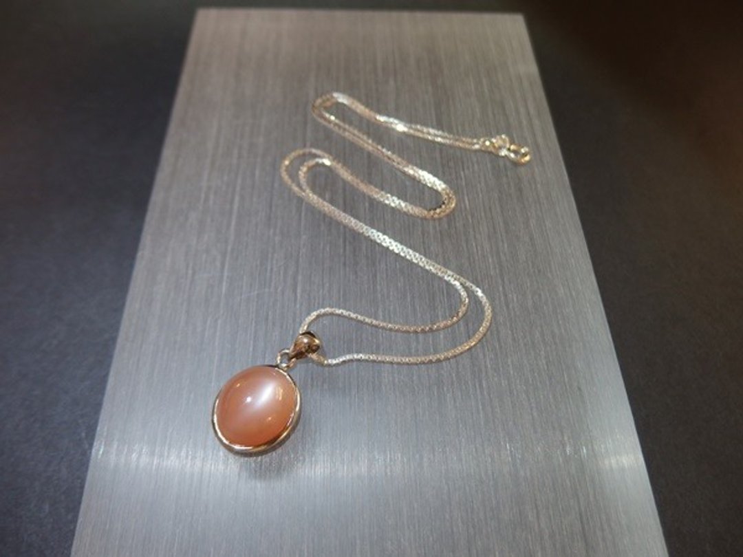 橙月光石纯银吊坠  Moonstone Silver Pendant - 项链 - 宝石 橘色