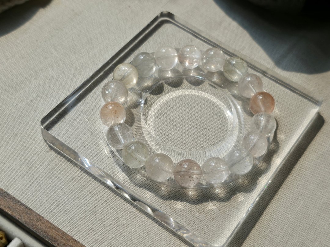 高冰透兔毛水晶手串 ・ 极透冰种带细发丝 11mm | 孤品 - 手链/手环 - 水晶 粉红色