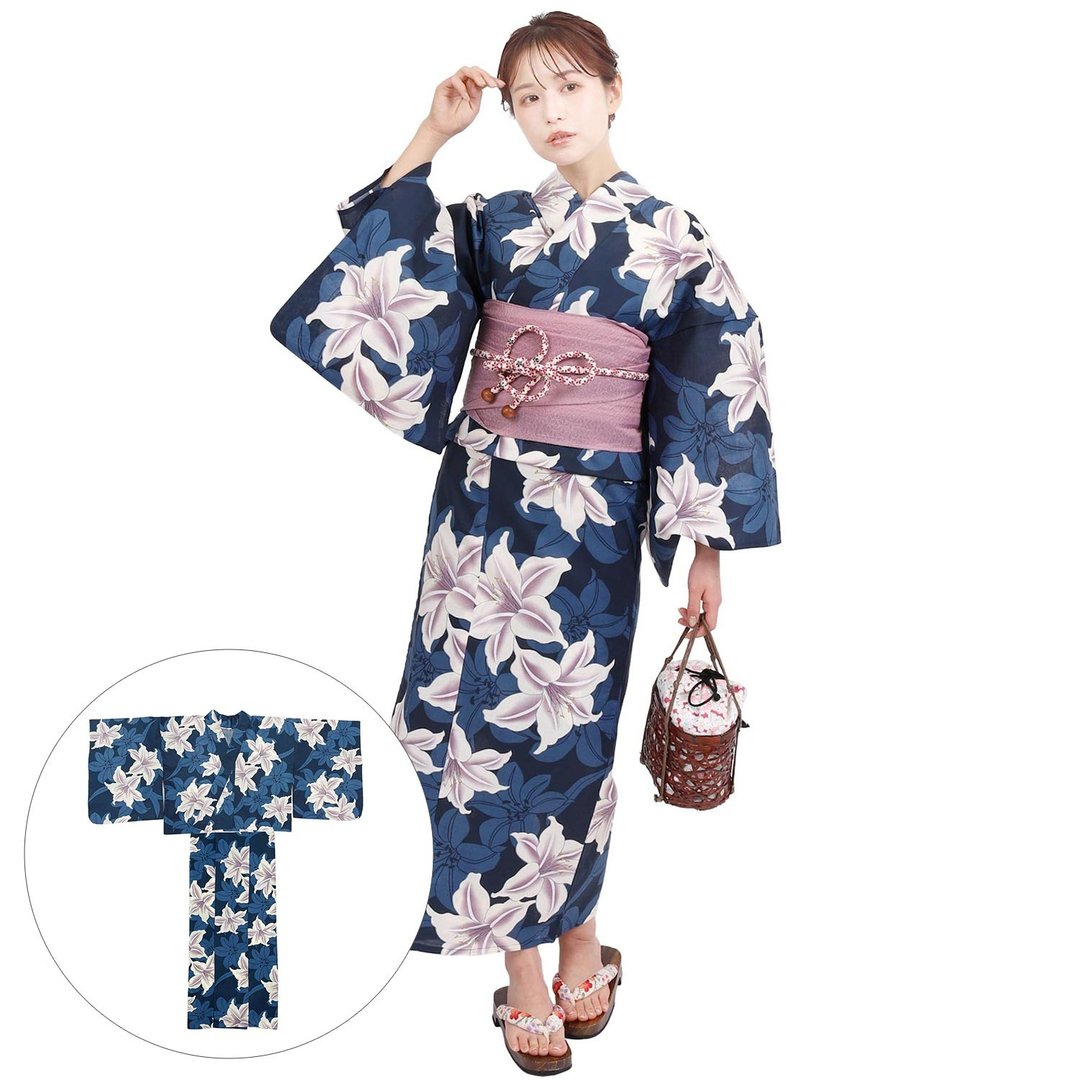 日本 和服 女性 两件式 浴衣 腰封 套组 F size x23h-15 - 其他 - 棉．麻 