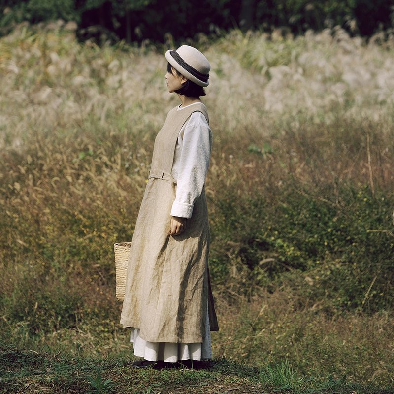 復古疊穿亞麻背心裙 / 日系法式圍裙式款 / 春秋寬鬆設計 - 裙子 - 棉．麻 多色
