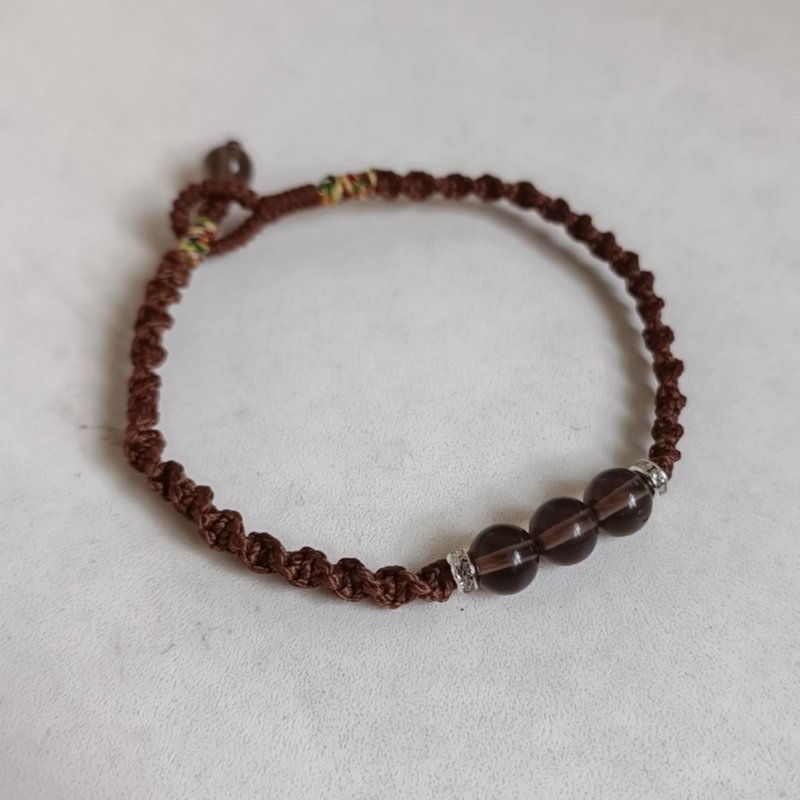极简晶石系 茶晶三石手环 蜡线花式平结 扣珠款 - 手链/手环 - 其他材质 