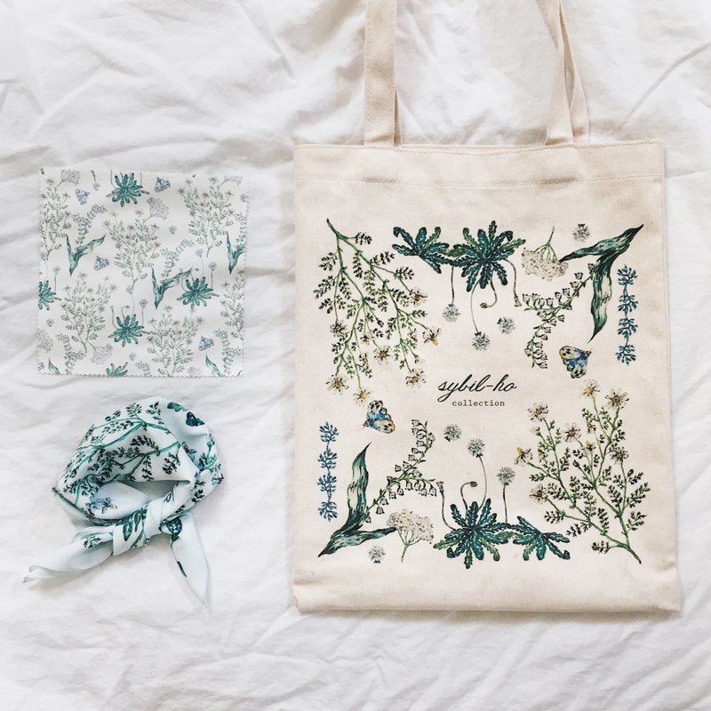 sybil-ho 白绿草花组 方形丝巾.夏日帆布包.拭镜布 礼物组 - 其他 - 聚酯纤维 绿色