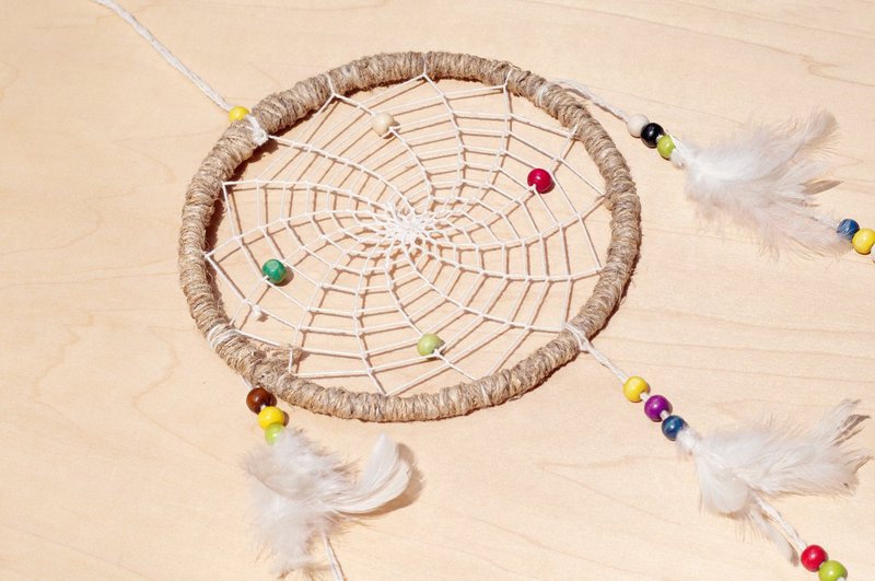 圣诞礼物 手工编织棉麻彩虹色捕梦网吊饰 - 原味色系 16 cm ( 大 ) - 摆饰 - 棉．麻 多色