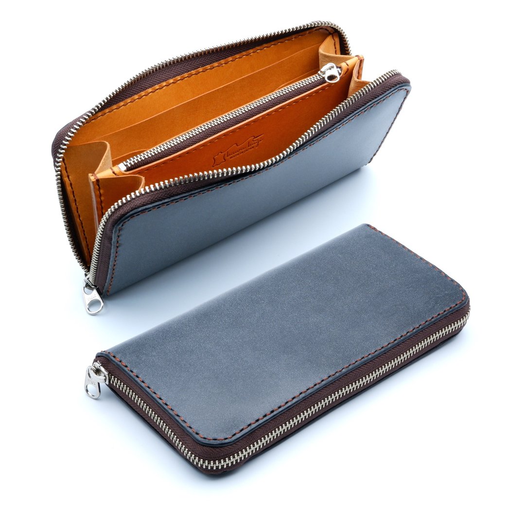 Round Zipper Long Wallet Black x Camel Genuine Leather Japanese Leather - 皮夹/钱包 - 真皮 黑色