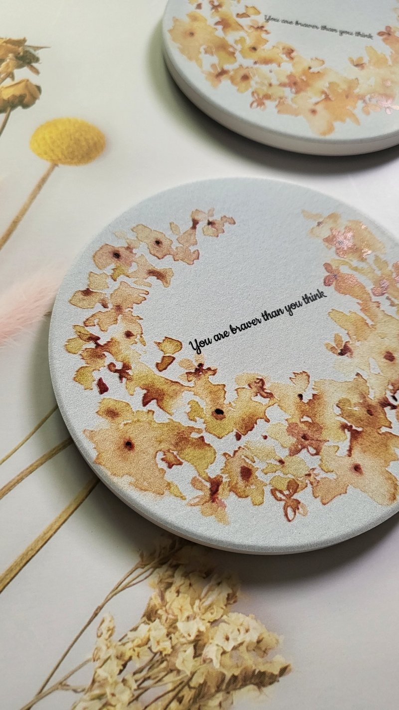 你比你以为的更勇敢。水彩渲染花圈杯垫 - 随行杯提袋/水壶袋 - 陶 