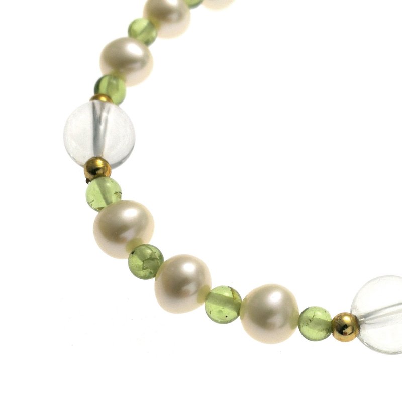 橄榄石配淡水珍珠弹性手链-8月生日石 - 项链 - 半宝石 绿色