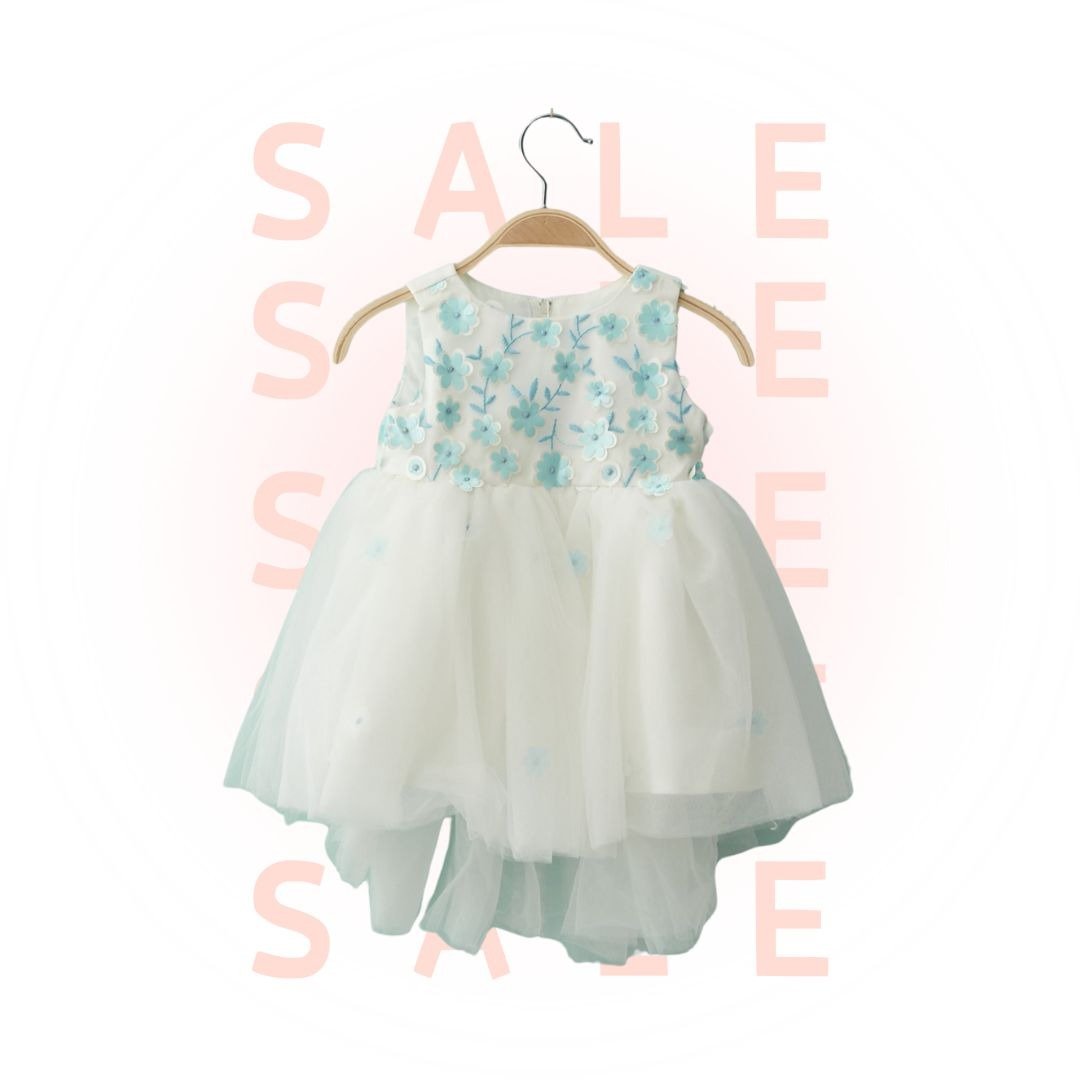 HAO.HAO kids 茉莉花蓬纱裙-蓝小花 - 童装礼服/连衣裙 - 其他材质 白色