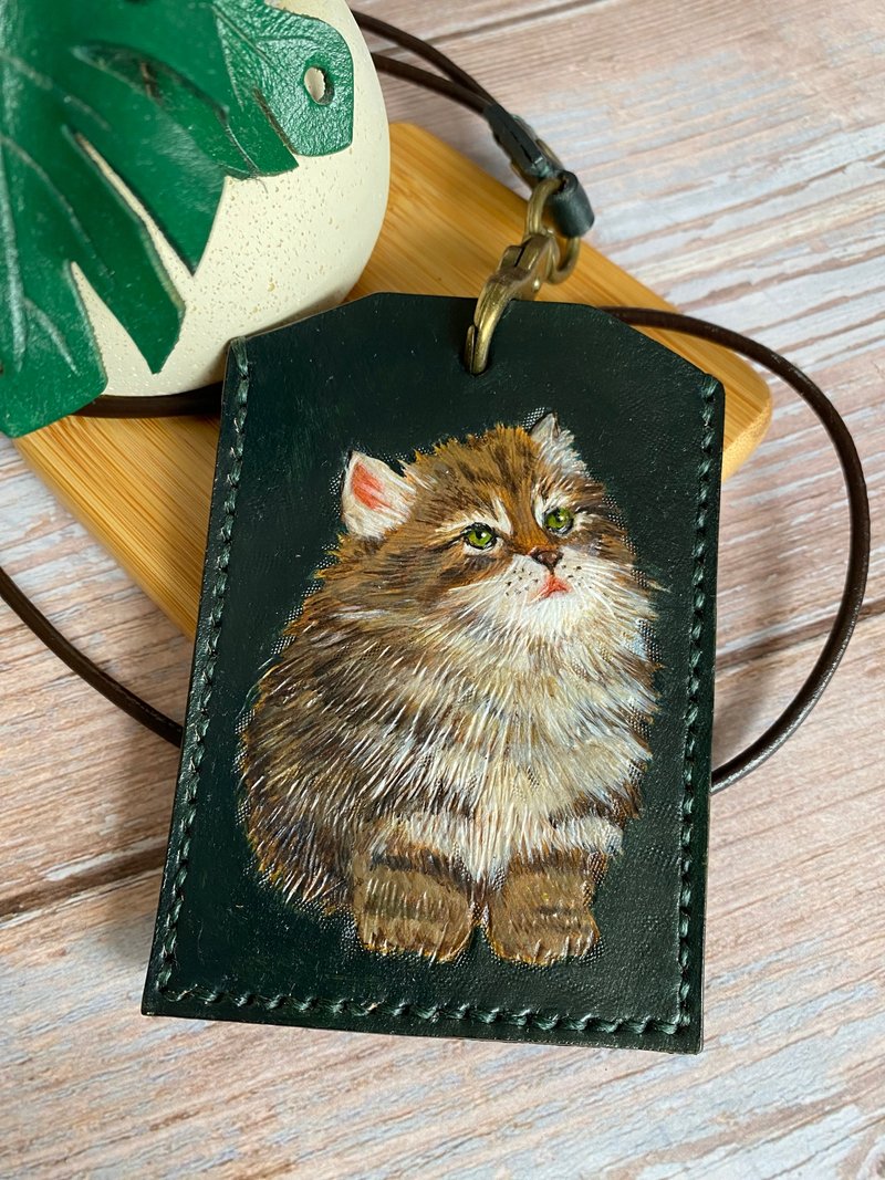 皮雕-小猫咪证件套+颈挂绳 - 证件套/卡套 - 真皮 