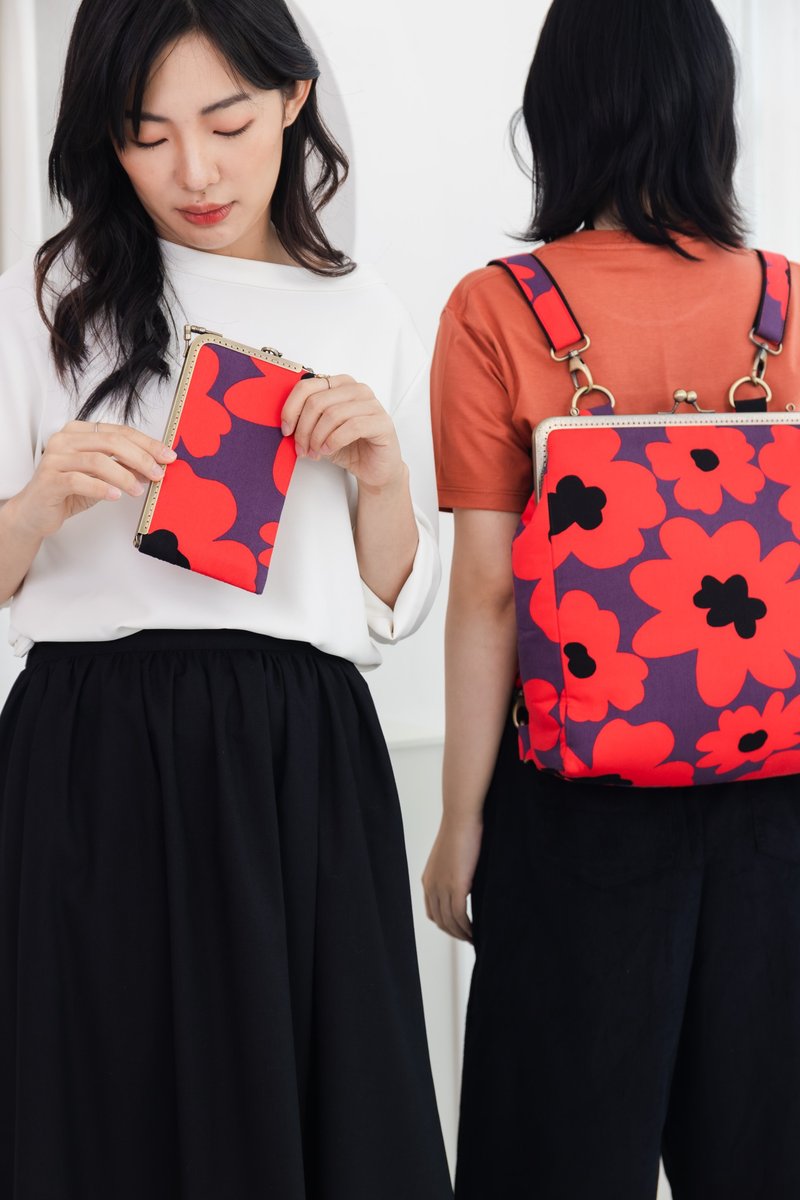 Set of convertible large sized metal frame bag / backpack and phone wallet - 后背包/双肩包 - 棉．麻 