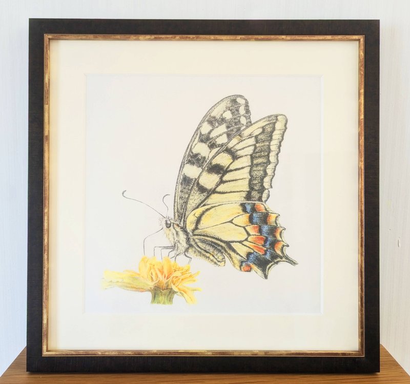 凤蝶 原画 (含画框) - 海报/装饰画/版画 - 木头 黄色