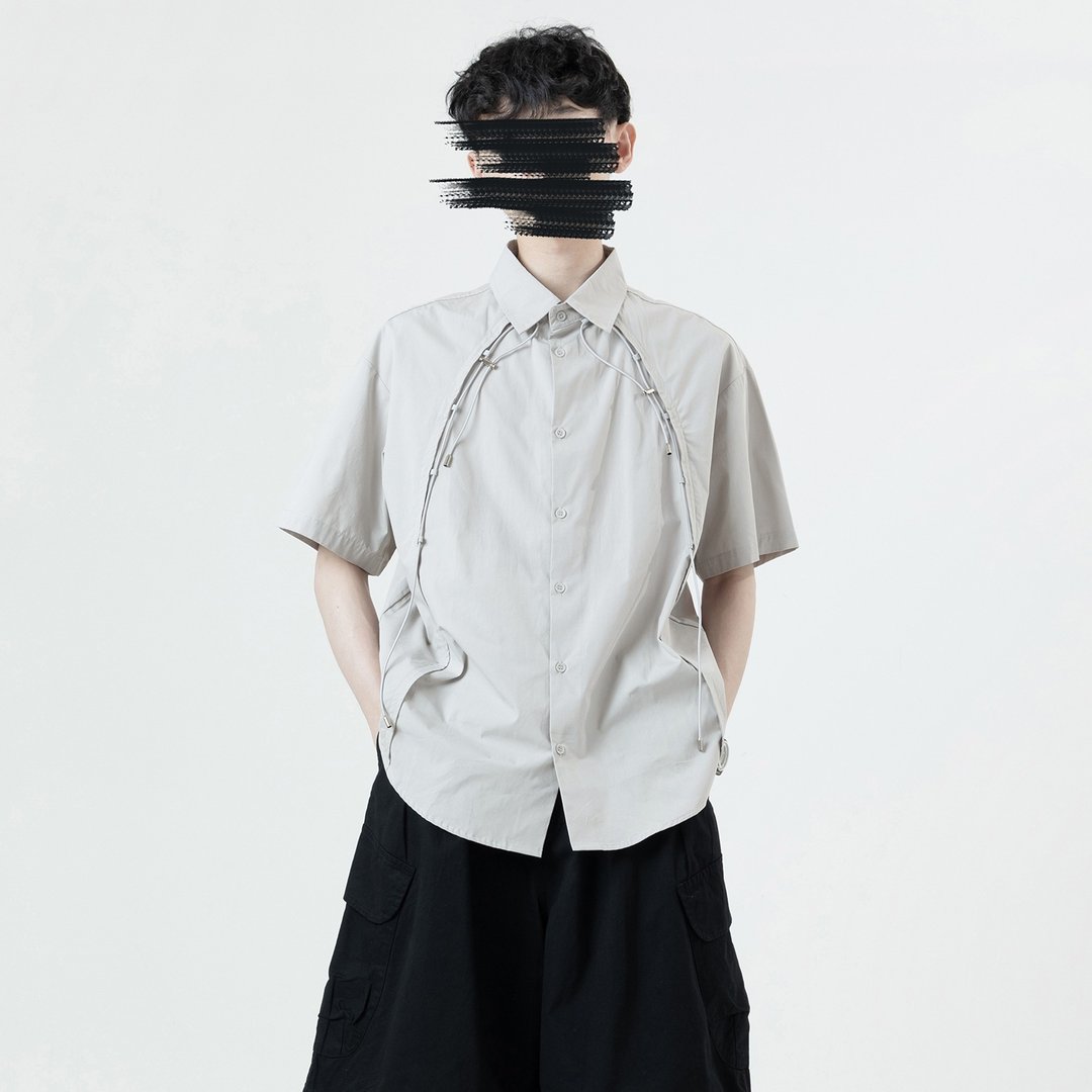 工装感穿绳衬衫 / 灰 / - 男装衬衫 - 棉 灰色