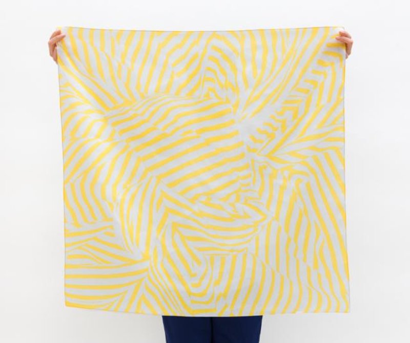 Stripe Furoshiki Yellow and Pale Gray - 丝巾 - 棉．麻 黄色