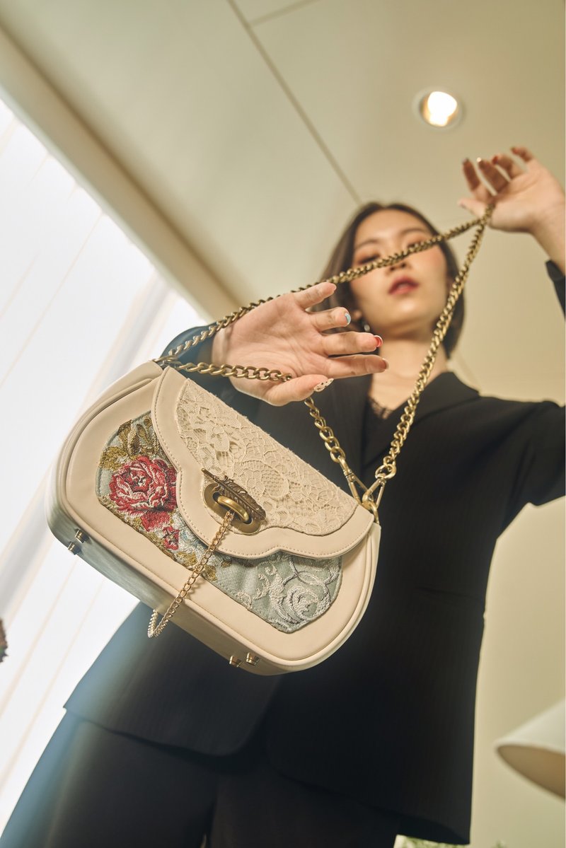 野花蕾丝包 - 手提包/手提袋 - 绣线 白色