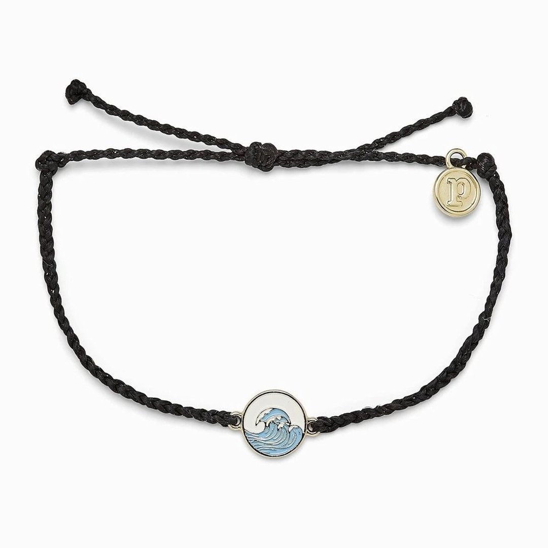 Pura Vida 美国手工  金色海浪 黑色蜡线冲浪手链 - 手链/手环 - 防水材质 