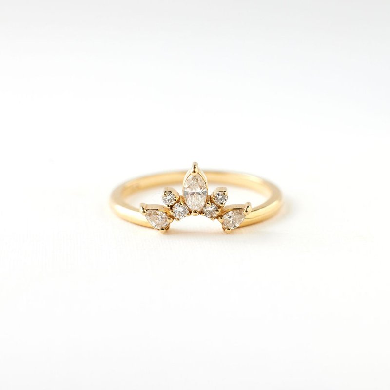 复古钻石婚戒 玫瑰金 马眼形摩星钻 搭配戒台 叠戴戒指 - 戒指 - 纯银 绿色