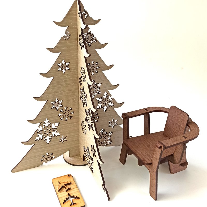 【福袋】文创商品/雪花圣诞树组合 C - 摆饰 - 木头 卡其色