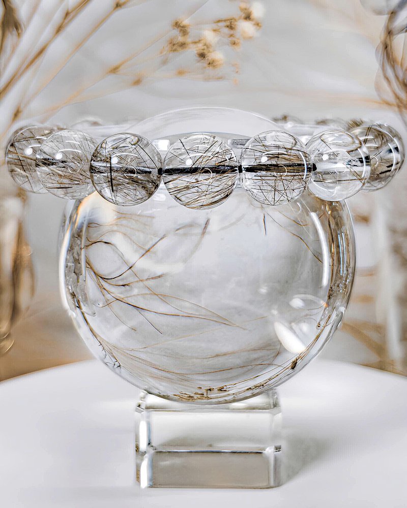 【金银钛晶】精品净透 天然银钛晶 水晶手链手珠 一物一拍 - 手链/手环 - 水晶 银色