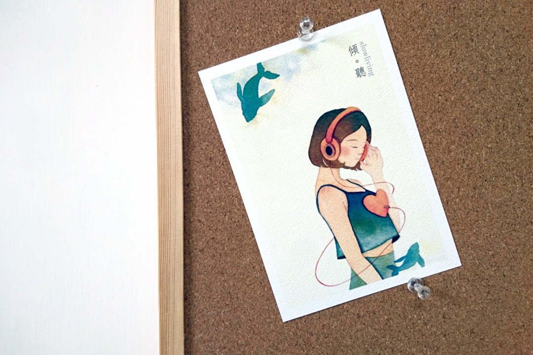 <慢活女孩> 明信片/POSTCARD (倾听 - 单张)  - 卡片/明信片 - 纸 白色