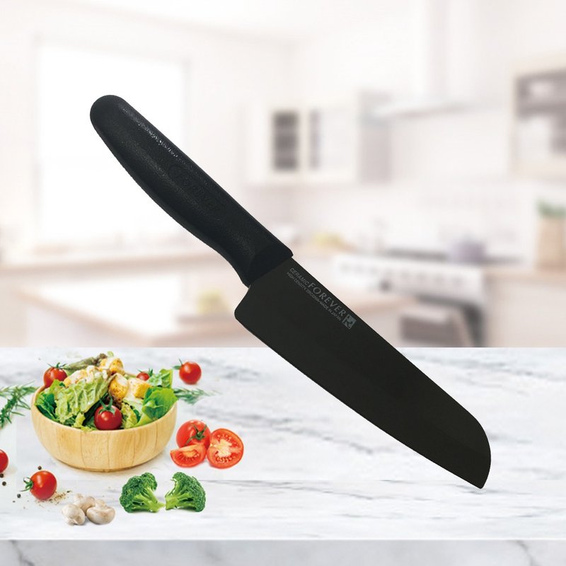 日本 FOREVER 制造高精密三德陶瓷刀16cm(黑刃黑柄) - 菜刀/刀架 - 瓷 黑色