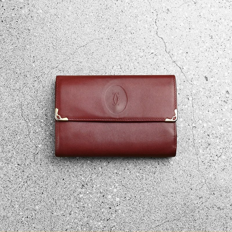 Cartier 古董口金中夹 / Vintage 古着 - 皮夹/钱包 - 真皮 红色