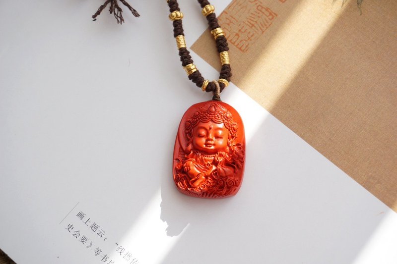 天然高含量朱砂绿度母项链毛衣链 本命年朱砂情侣项链 辟邪保平安 - 项链 - 玉石 