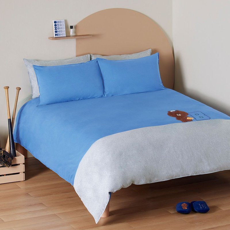 LINE FRIENDS | 熊大棒球 双人被套+枕套组 - 寝具 - 棉．麻 蓝色