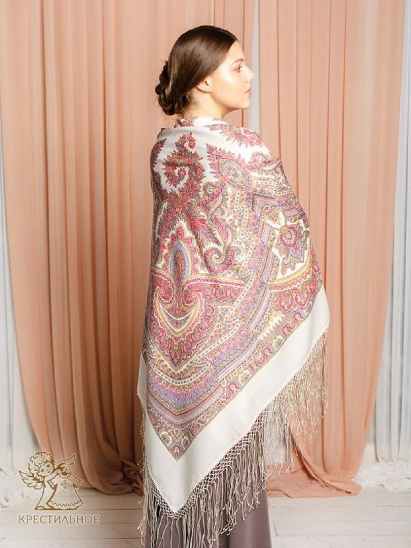 Pavlovo Posad Russian Shawl 100% Wool Scarf 148x148 cm Silk Fringe 1290-2 - 丝巾 - 羊毛 多色