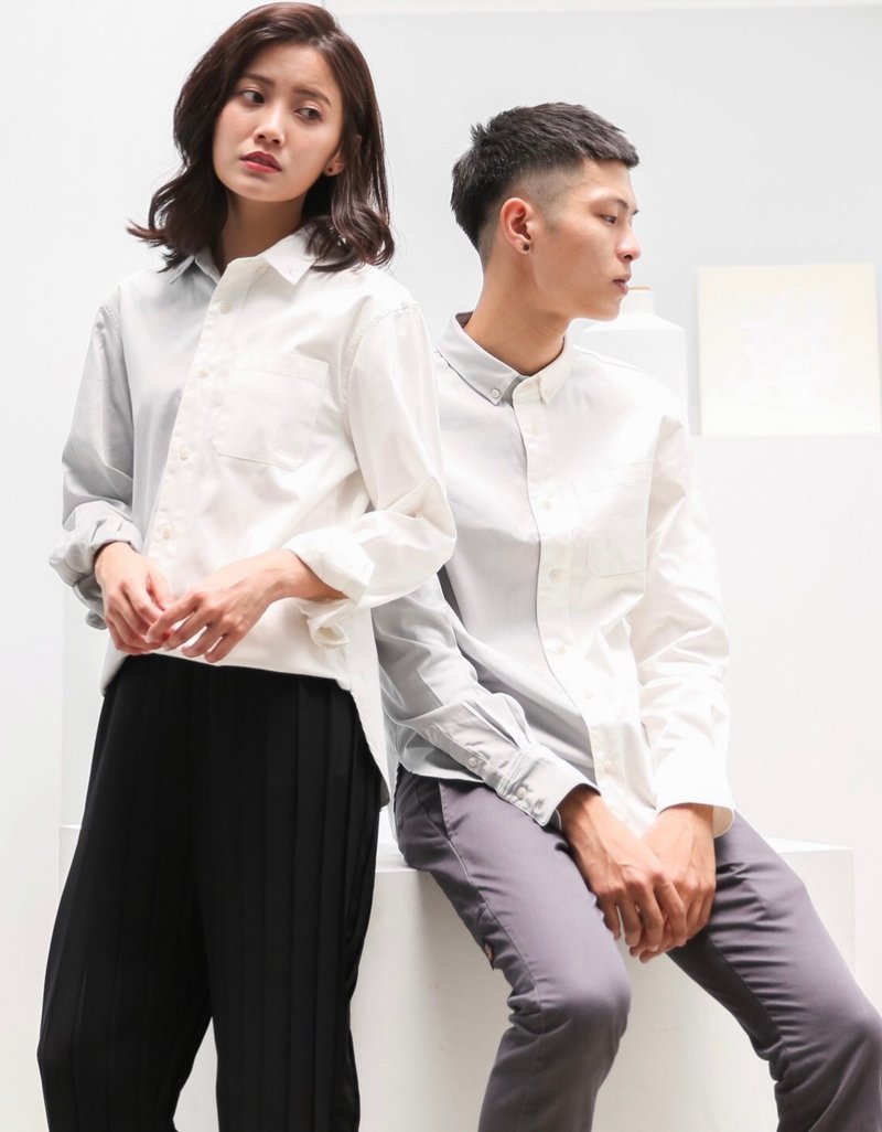 拼接衬衫 灰白拼接 长袖衬衫 中性 不分性别 原创品牌 - 男装衬衫 - 棉．麻 白色