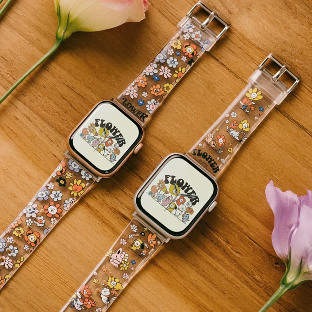 Apple Watch BT21小花系列透明表带 联名限量 S9/8/7/6/5/4/SE - 表带 - 塑料 透明