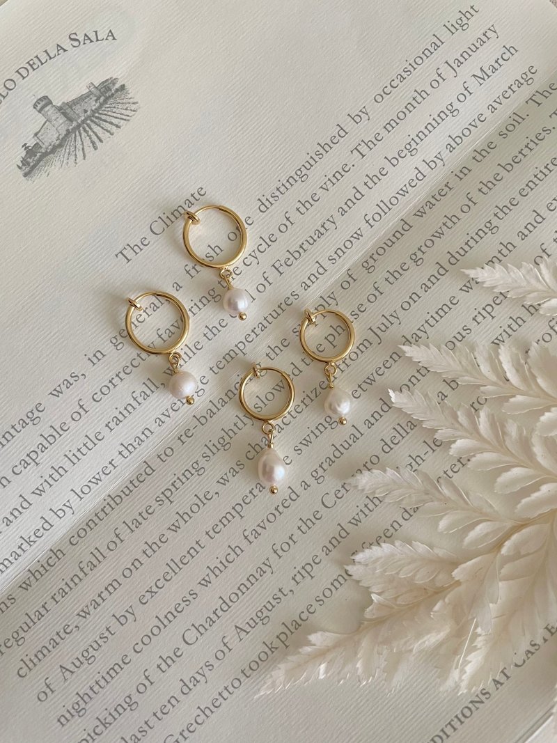 珍珠耳夹 耳扣 天然淡水珍珠复古巴洛克珍珠 - 耳环/耳夹 - 珍珠 白色