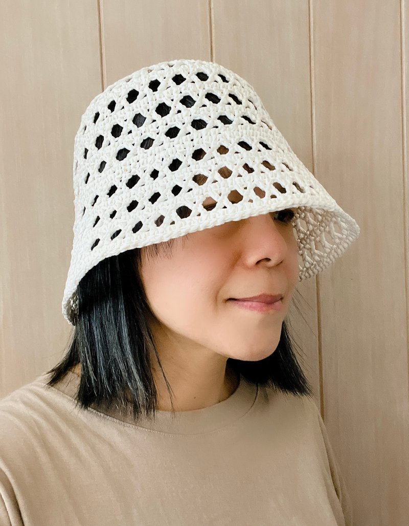 X网格拉菲草编织帽 白白 - 帽子 - 环保材料 白色
