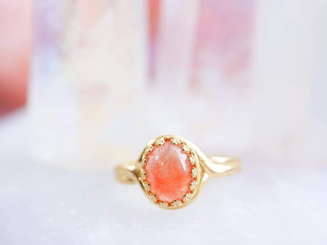 【14kgf】Strawberry Quartz Oval L ring - 戒指 - 半宝石 粉红色